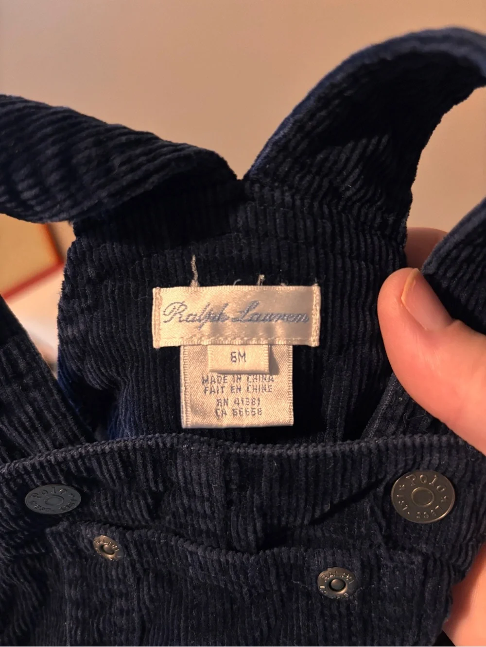 Vintage Ralph Lauren Baby Corduroy Overalls Navy Blue 6M Classic Cottagecore Pre